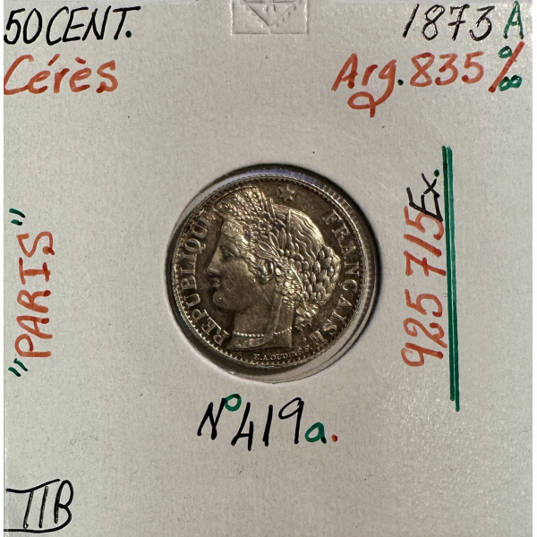 50 CENTIMES CERES - 1873A - Pièce de...
