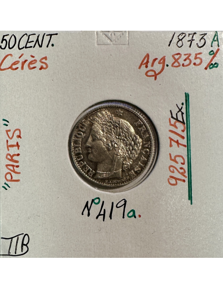 50 CENTIMES CERES - 1873A - Pièce de monnaie en Argent // TTB (REF 2)