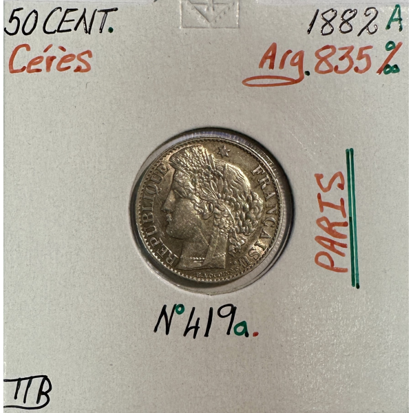50 CENTIMES CERES - 1882A - Pièce de...