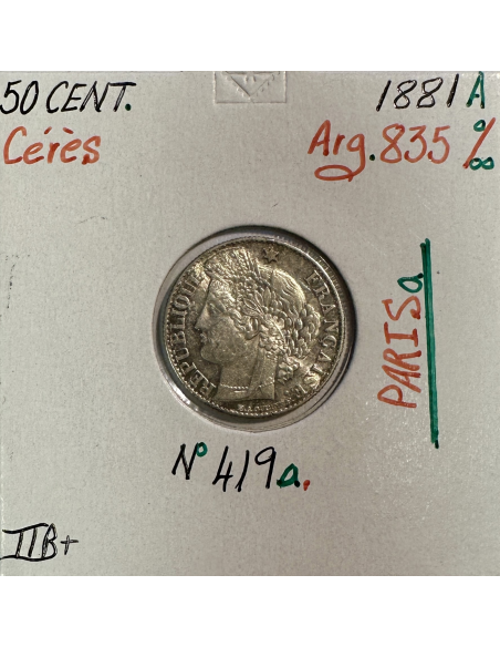 50 CENTIMES CERES - 1881A - Pièce de monnaie en Argent // TTB