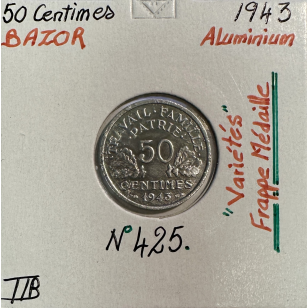 50 CENTIMES BAZOR (1943) Monnaie en Aluminium // Variété...