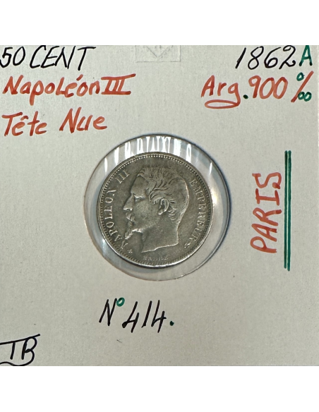 50 CENTIMES NAPOLEON III - 1862A - Pièce de monnaie en Argent // TB