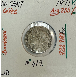 50 CENTIMES CERES - 1871K - Pièce de monnaie en Argent // TB