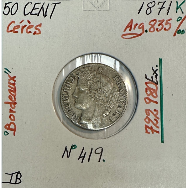 50 CENTIMES CERES - 1871K - Pièce de...