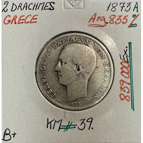GRECE - 2 DRACHME 1873A - Pièce de...