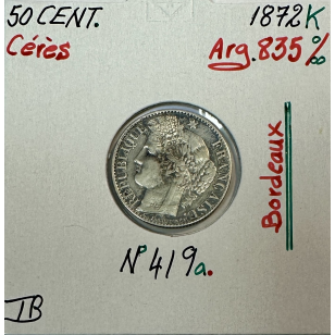 50 CENTIMES CERES - 1872K - Pièce de monnaie en Argent // TB