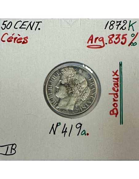 50 CENTIMES CERES - 1872K - Pièce de monnaie en Argent // TB