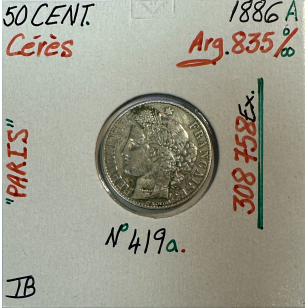 50 CENTIMES CERES - 1886A - Pièce de monnaie en Argent // TB