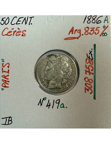 50 CENTIMES CERES - 1886A - Pièce de monnaie en Argent // TB