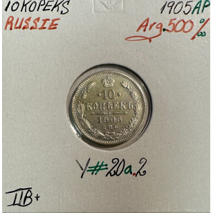 RUSSIE - 10 KOPEKS 1905 AP - Pièce de Monnaie en Argent...