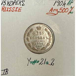 RUSSIE - 15 KOPEKS 1904 AP - Pièce de Monnaie en Argent...