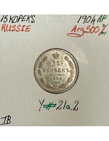 RUSSIE - 15 KOPEKS 1904 AP - Pièce de Monnaie en Argent // Qualité : TB