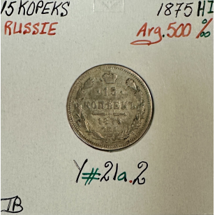 RUSSIE - 15 KOPEKS 1875 HI - Pièce de Monnaie en Argent...