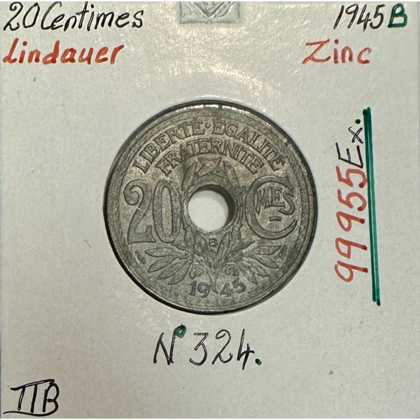 20 CENTIMES LINDAUER - 1945 B - Pièce...