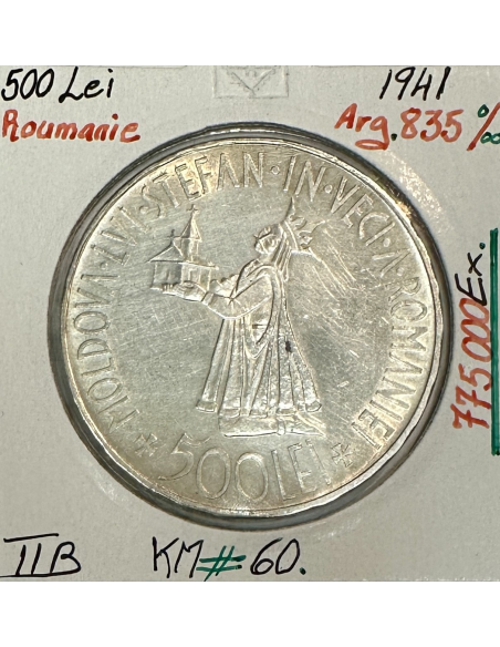 ROUMANIE - 500 LEI 1941 - Pièce de Monnaie en Argent // Qualité : TTB