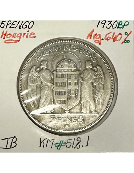 HONGRIE - 5 PENGO 1930 BP - Pièce de Monnaie en Argent // Qualité : TB