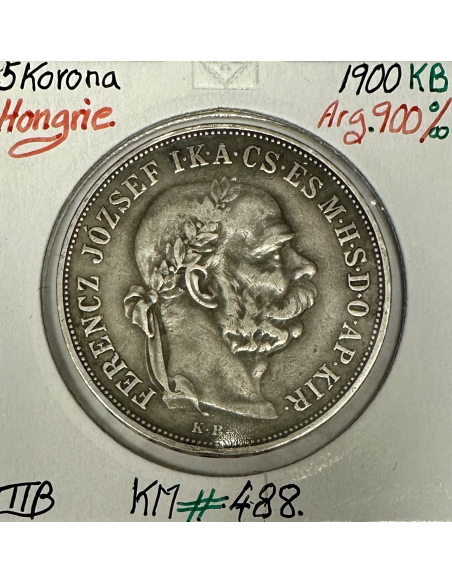 HONGRIE - 5 KORONA 1900 KB - Pièce de Monnaie en Argent // Qualité : TTB