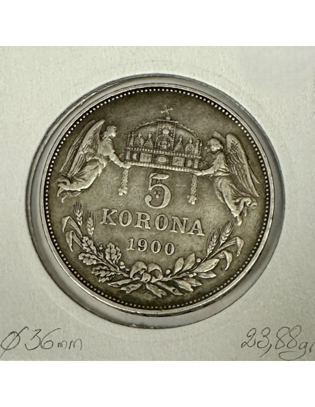 HONGRIE - 5 KORONA 1900 KB - Pièce de Monnaie en Argent // Qualité : TTB