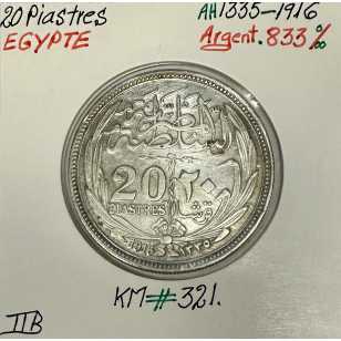 EGYPTE - 20 PIASTRES 1916 (AH 1335) - Monnaie en Argent...