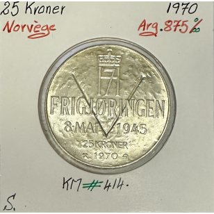 NORVEGE - 25 KRONER 1970 - Pièce de Monnaie en Argent - SUP
