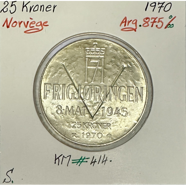 NORVEGE - 25 KRONER 1970 - Pièce de...