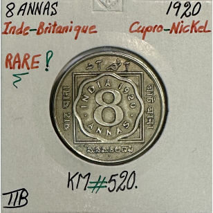 INDE BRITANNIQUE - 8 ANNAS 1920 - Monnaie en Argent //...