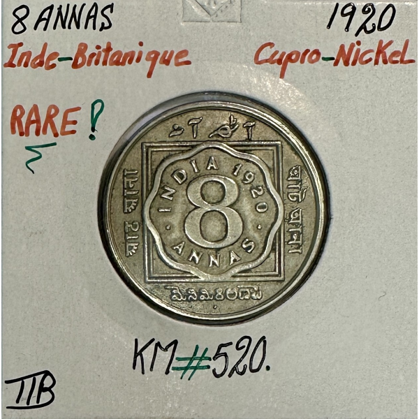 INDE BRITANNIQUE - 8 ANNAS 1920 -...