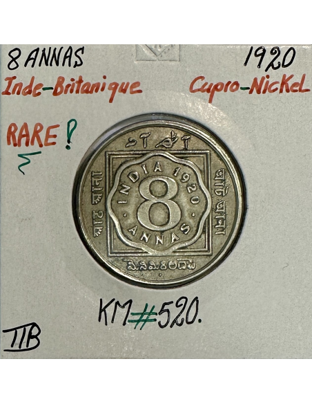 INDE BRITANNIQUE - 8 ANNAS 1920 - Monnaie en Argent // Qualité : TTB