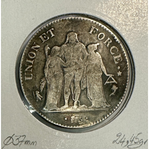 5 FRANCS UNION ET FORCE - L'AN 5A - Pièce de Monnaie en... 2