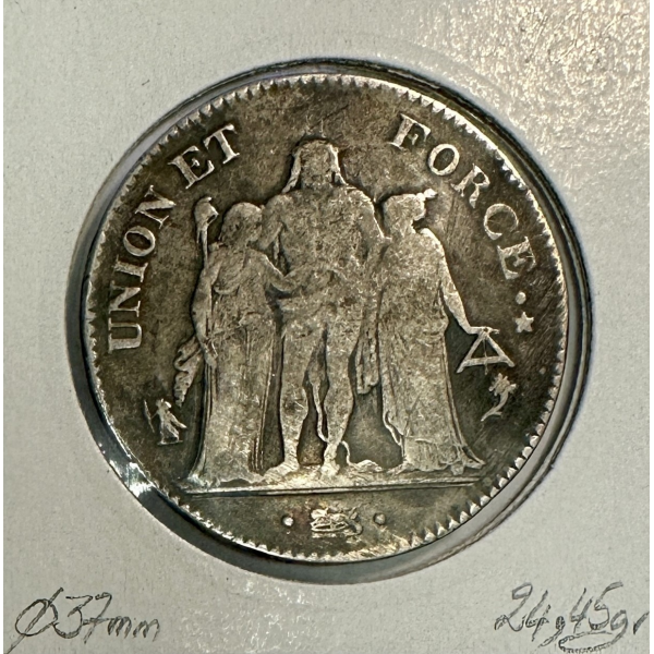 5 FRANCS UNION ET FORCE - L'AN 5A -...