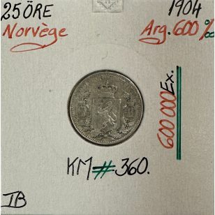 NORVEGE - 25 ORE 1904 - Pièce de Monnaie en Argent // TB