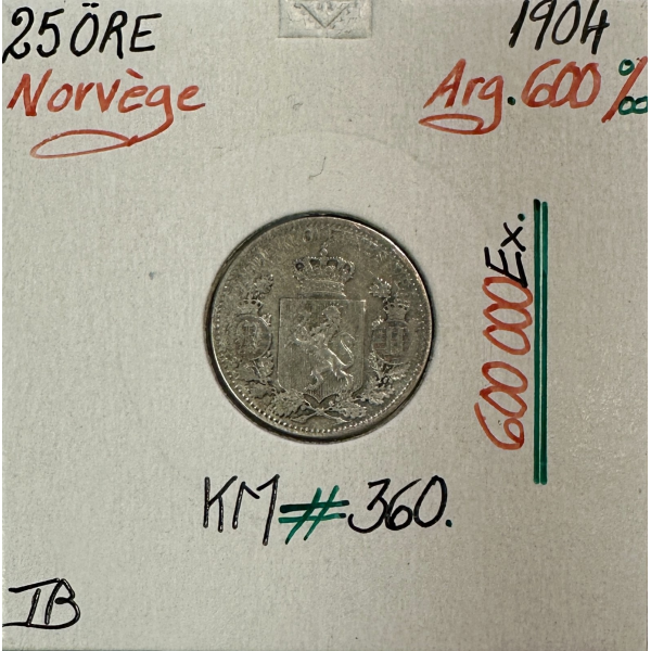 NORVEGE - 25 ORE 1904 - Pièce de...