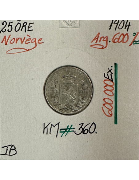 NORVEGE - 25 ORE 1904 - Pièce de Monnaie en Argent // TB