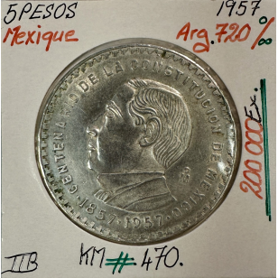MEXIQUE - 5 PESOS 1957 - Pièce de Monnaie en Argent //...