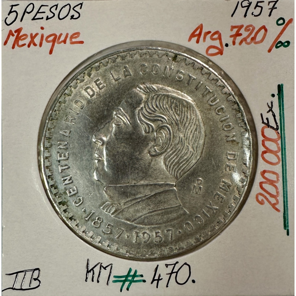 MEXIQUE - 5 PESOS 1957 - Pièce de...