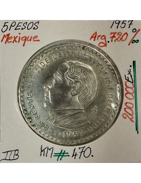 MEXIQUE - 5 PESOS 1957 - Pièce de Monnaie en Argent // Qualité : TTB