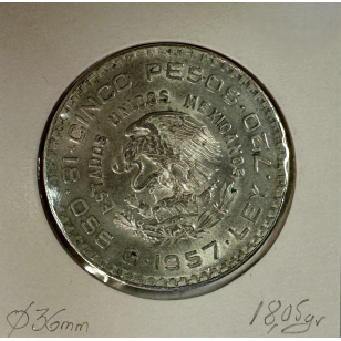 MEXIQUE - 5 PESOS 1957 - Pièce de Monnaie en Argent //... 2