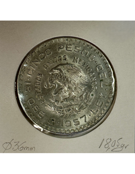 MEXIQUE - 5 PESOS 1957 - Pièce de Monnaie en Argent // Qualité : TTB