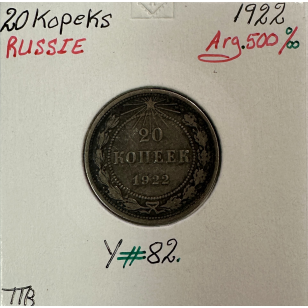 RUSSIE - 20 KOPEKS 1922 - Pièce de Monnaie en Argent //...