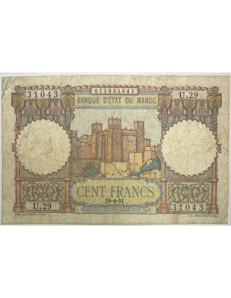 MAROC - 100 FRANCS (19.4.1951) - Billet de banque // Qualité : TB
