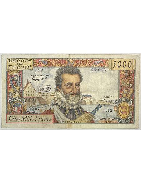 5000 FRANCS HENRY IV - 3.10.1957 - BILLET DE BANQUE FRANCAIS (TB)