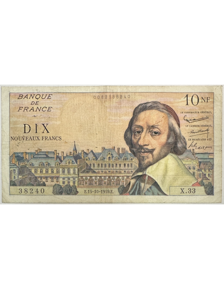 10 NOUVEAUX FRANCS RICHELIEU - 15.10.1959 - Billet de banque français (TB)