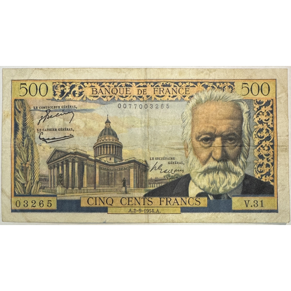 500 FRANCS VICTOR HUGO - 2.9.1954 -...