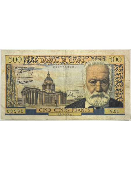 500 FRANCS VICTOR HUGO - 2.9.1954 - Billet de banque français (TB)