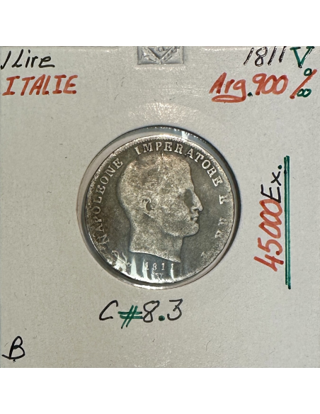 ITALIE - 1 LIRE 1811 V - NAPOLEON - Pièce de Monnaie en Argent // Qualité : B