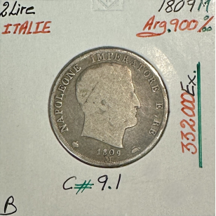 ITALIE - 2 LIRE 1809 M - NAPOLEON - Pièce de Monnaie en...