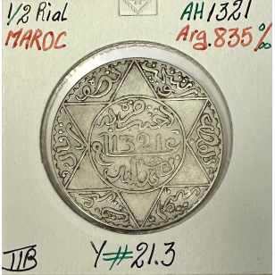 MAROC - 1/2 RIAL (AH 1321) - Pièce de Monnaie en Argent...