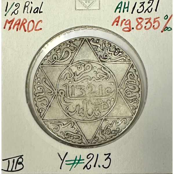 MAROC - 1/2 RIAL (AH 1321) - Pièce de...