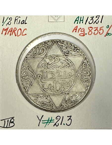 MAROC - 1/2 RIAL (AH 1321) - Pièce de Monnaie en Argent // TTB