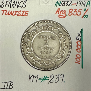 TUNISIE - 2 FRANCS 1914A (AH 1332) - Pièce de Monnaie en...